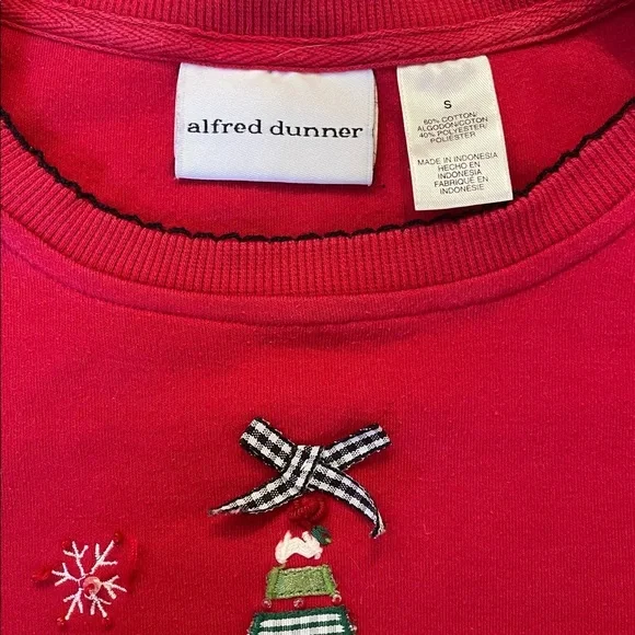 Alfred dunner embroidered Christmas sweater snowman and Christmas tree small - Picture 2 of 4